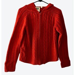 Carraig Donn Women's Small Full Zip Hooded Cable Knit Wool Sweater Orange